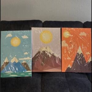 Set of 3 Mountain Sunrise/Sunset Canvas Prints - Blue, Pink, Orange